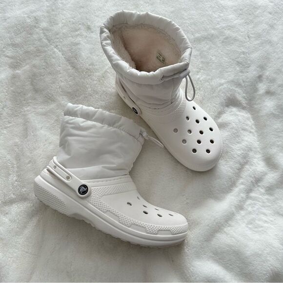 CROCS Classic Lined Neo Puff Boots White Women’s Size 10 - Picture 1 of 11